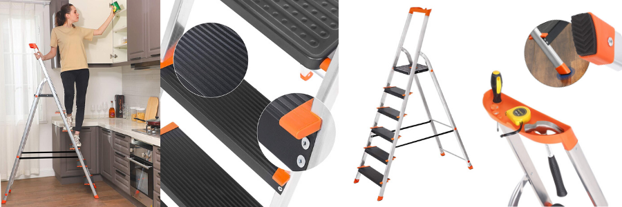 Escalera de tijera en Aluminio Portátil SONGMICS, escalera portátil, escaleras de aluminio de segunda mano, escaleras de aluminio Amazon